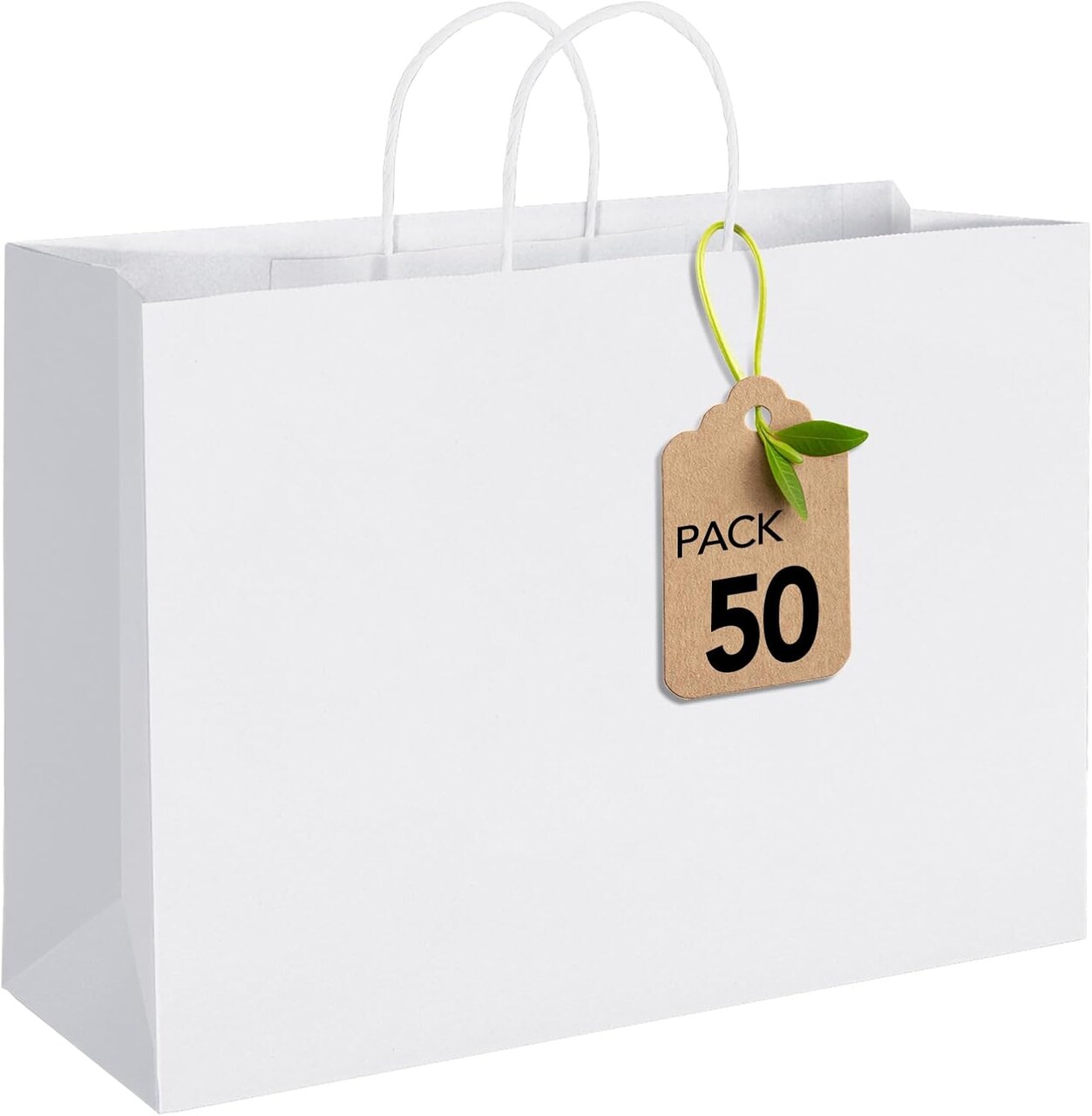 White Kraft Paper Bags With Handles,50 Pack Large Gift Bags Bulk Bulk Reusable for Business,Retail,Birthday,Wedding,Party,Favor,Merchandise,Grocery Shopping Bag
